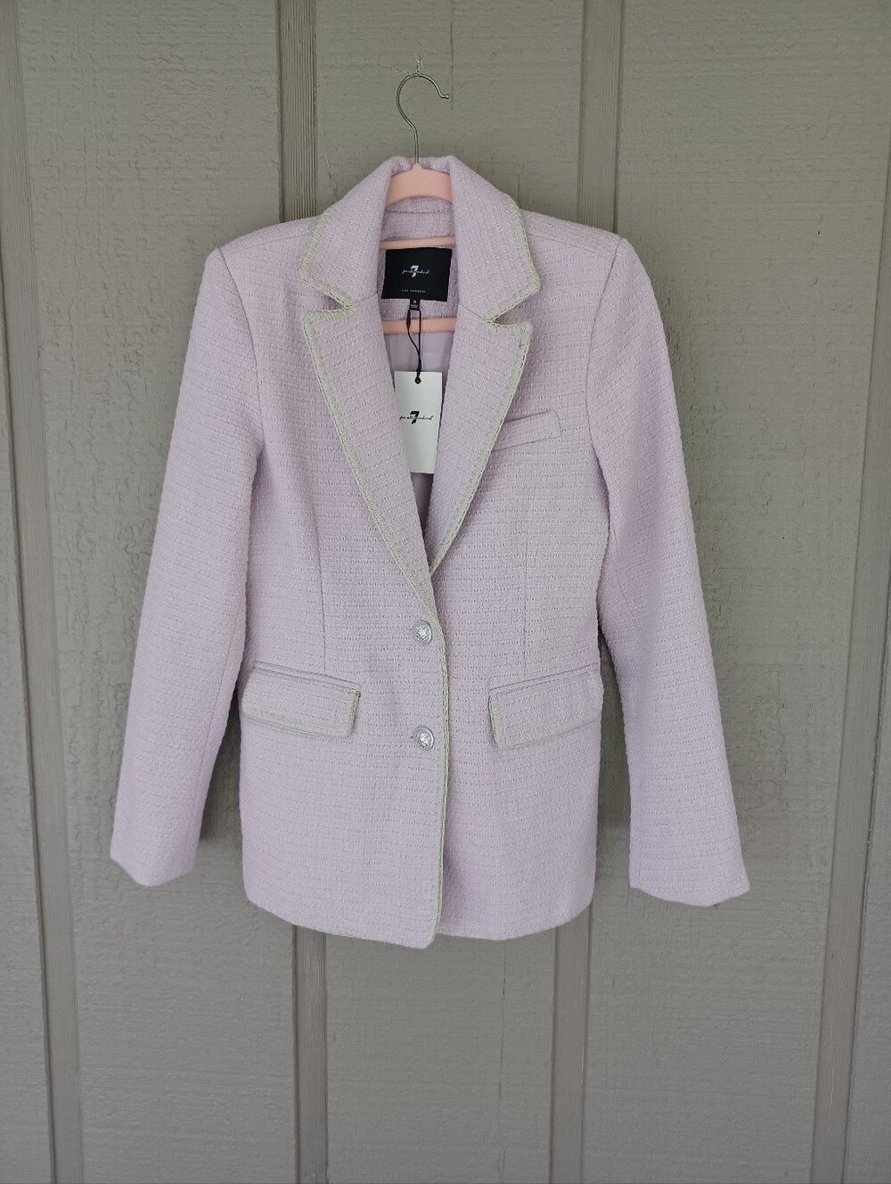 7 For All Mankind Tweed Blazer Size S Women Long Sleeve Pockets Preppy Office